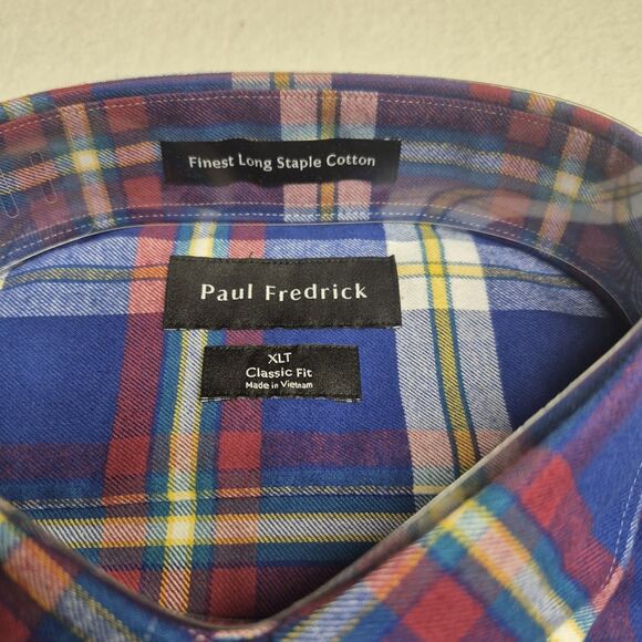 Paul Fredrick Brushed Twill Plaid Casual Shirt-Cobalt SHT070L NWT- XLT - Picture 1 of 6